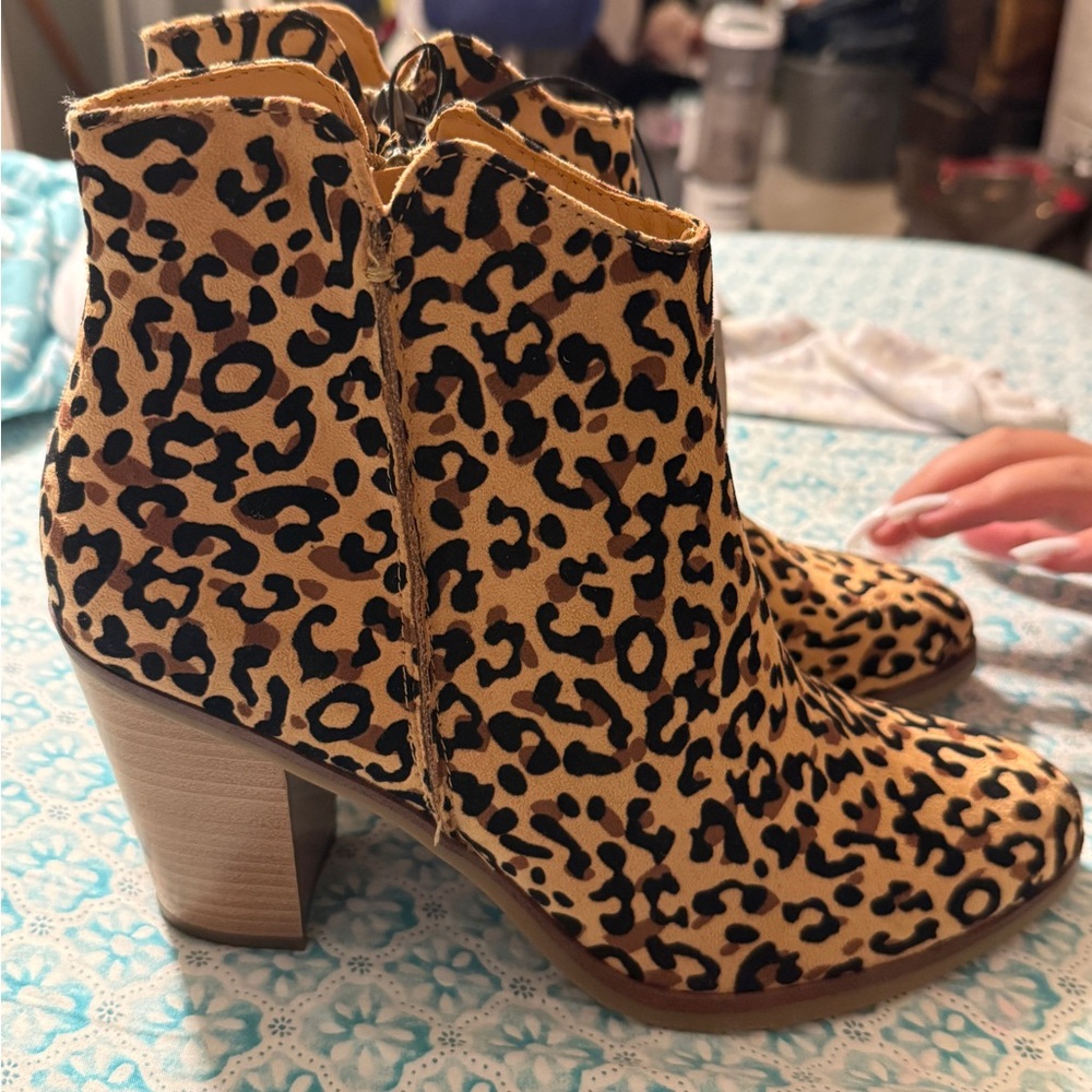 Maurices Tan and Black Leopard Ankle Booties